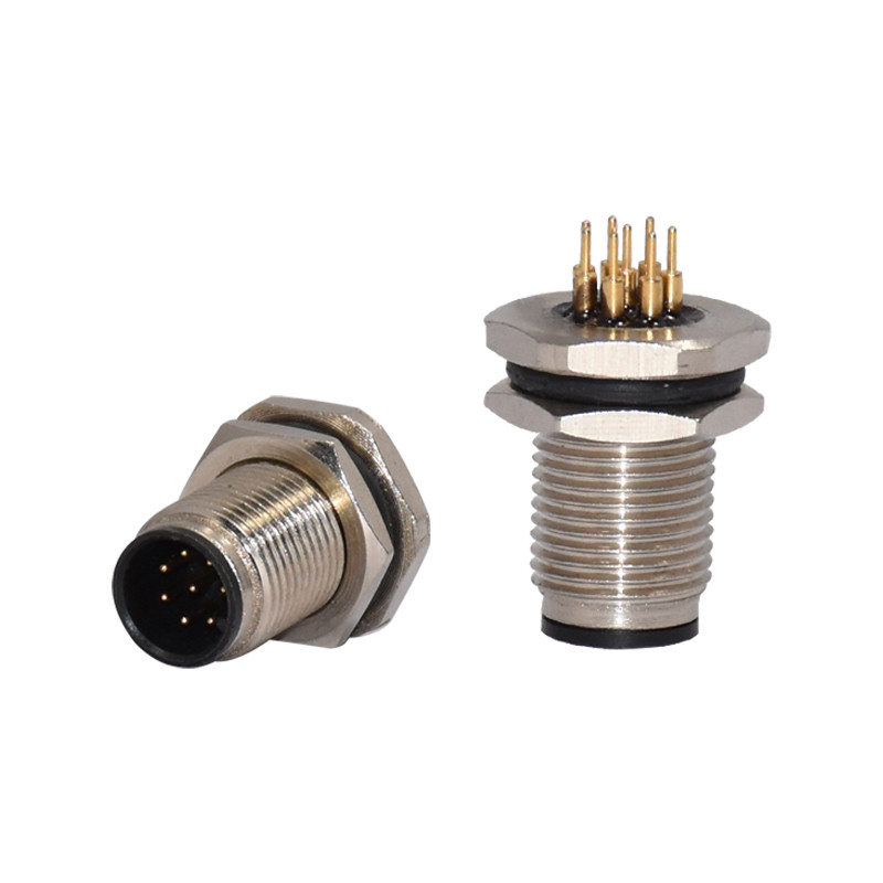 Sensor Plug And Socket M12 Waterproof Connector 8 Pin Male Panel Mount Connector With PCB Tail