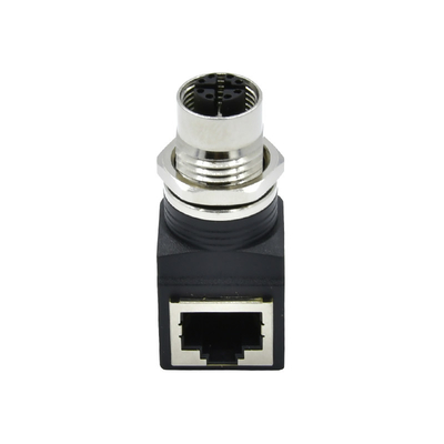 Rigoa Custom Rj45 Waterproof Connector CuZn PA66 M12 X Coded To RJ45 Connector