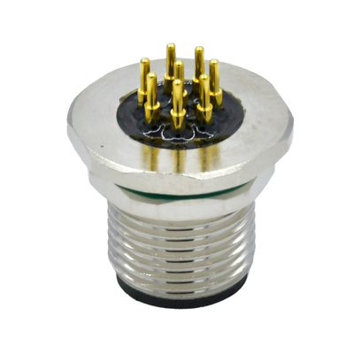 8 Pin A Coded M12 Waterproof Connector Front Lock Male PCB Wall Panel Mounting