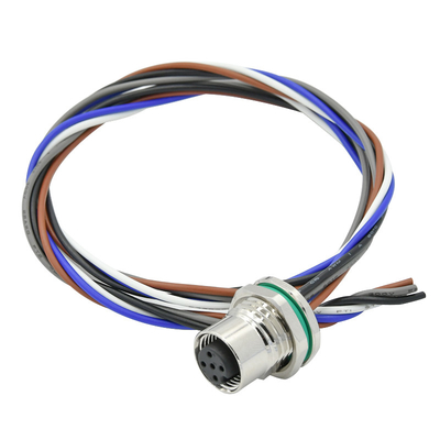 Metal Wall Panel Mount Waterproof M12 Connector 5pin A Code Female With Pigtail Wire