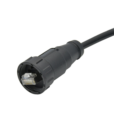 Screw Lock 8P8C Rj45 Watertight Ethernet Connector Outdoor Straight Black Mould Cable