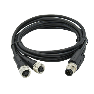 Male To Female 4 Pins M12 Y Splitter Waterproof Overmolded Cable Connector