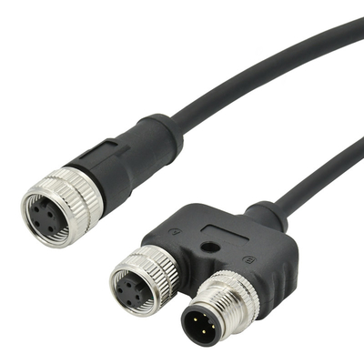 Male To Female 4 Pins M12 Y Splitter Waterproof Overmolded Cable Connector