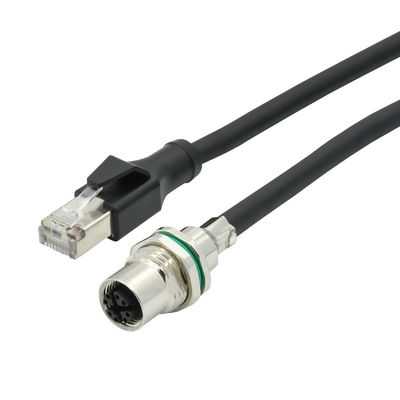 M12 To Rj45 Waterproof Cable Connectors 4 / 8 Core Ethernet Network Communication