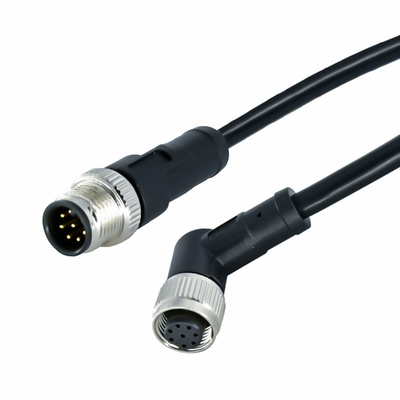 Waterproof Elbow / Straight M12 Cable Connector 3 - 17 Pin Solder Locking System