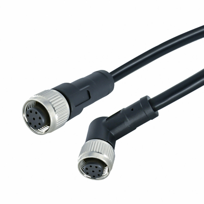 Elbow / Straight M12 Cable Connector Waterproof A B D X Coded 3 - 17 Position Black
