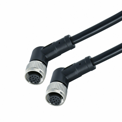 Elbow / Straight M12 Cable Connector Waterproof A B D X Coded 3 - 17 Position Black
