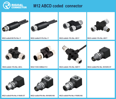 M12 Male / Female Aviation Socket 3/4/5/6/8/12/17-Core Pinhole Connector With Molded Rubber Core