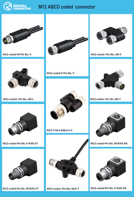 M12 Male / Female Aviation Socket 3/4/5/6/8/12/17-Core Pinhole Connector With Molded Rubber Core