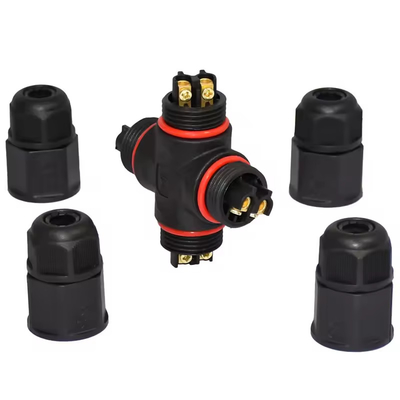 Black Coating Waterproof Power Connector with Rated Voltage 250V AC and 10 MΩ Contact Resistance