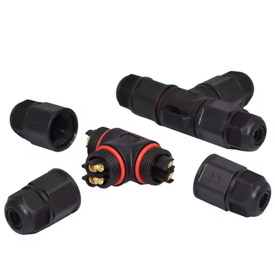 Black Coating Waterproof Power Connector with Rated Voltage 250V AC and 10 MΩ Contact Resistance