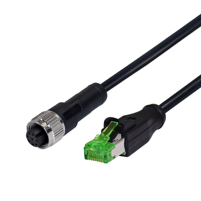 IP67 M12 D Code to RJ45 Male Ethernet Cable 1m Cat5e S/FTP