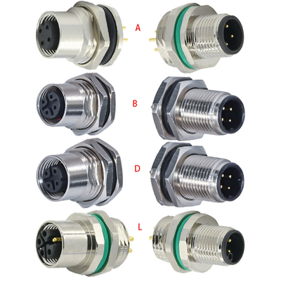 M12 A Code Waterproof Connector 3-17 Pin IP67/IP68 DIN Panel Mount