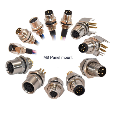 M8 male 8pins waterproof front panel mount connector for sensor application