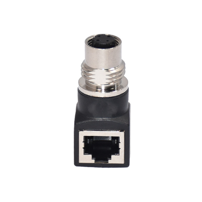 90 Degree 4Pins M12 To RJ45 Waterproof Connector / M12 A Coded Female Connector