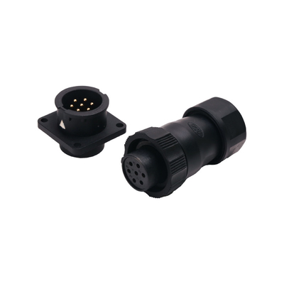Black 7pins Circular Plastic Connectors Female Assembly To Square Panel Connector