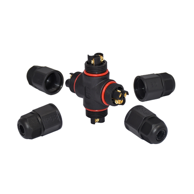 3 Pin Pole Four Way Waterproof 300V 3 Pin Black Plug Adapter LED Screen Connector M 20 T + Type Connector 3 Directions