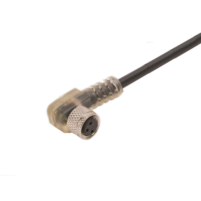 M8 3 pin Waterproof Connector Cable female 90 degrees with LED cable