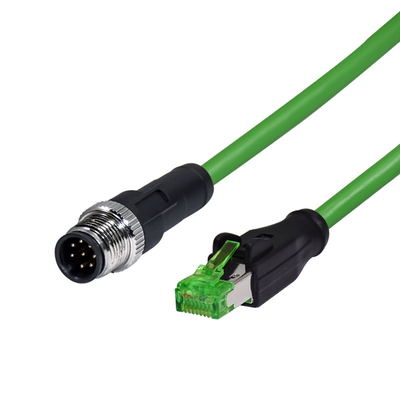 M12 8pin A Coding Male To RJ45 Ethernet Molded Shielded Waterproof Connector Cable  IP68