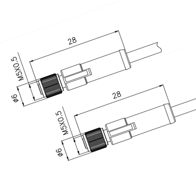 TPU GF  IP67 M5 3 Pin Connector Straight To Female Molded 0.5m PVC