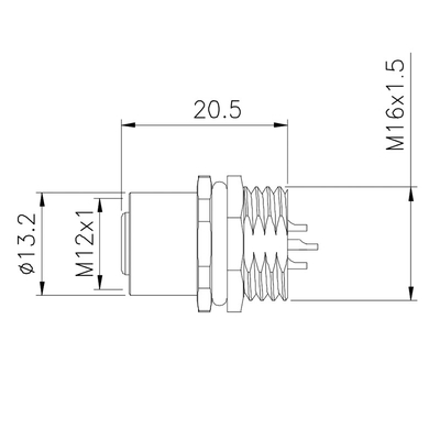 IP 67 M12 A code front nut solder board panel mount male socket 5p for sensor/boat/industry