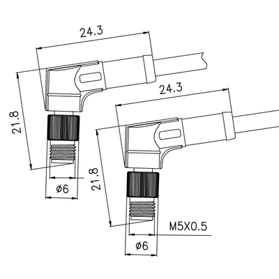 Male Au Plating M5 TPU Waterproof Cord Connector 90 Degree Ip68