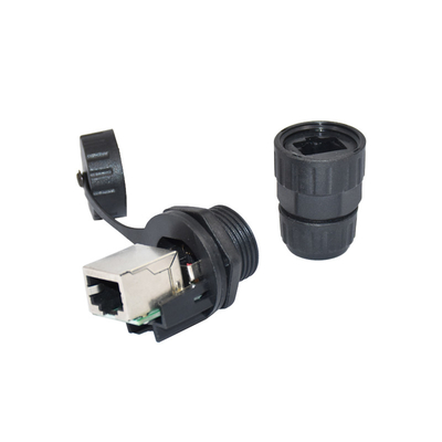 CuZn IP67 Panel Mount Waterproof Connector RJ45 Plastic 10mm Cable