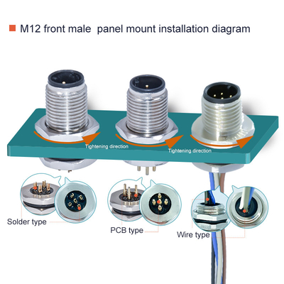 M12 Waterproof Connector Pcb Solder Rear Mount Connector Flange Socket PA66 IP67 M8 A B D Code